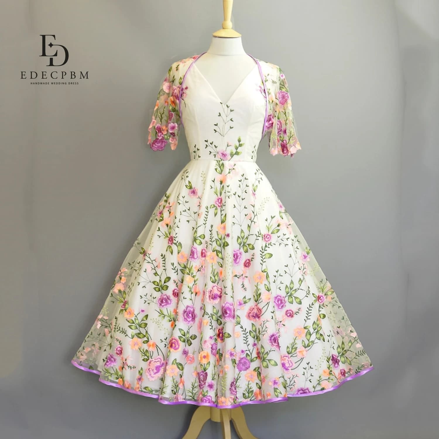 EDECPBM Custom evening dress Civil wedding dress Party dress with white floral skirt for large dance dresses