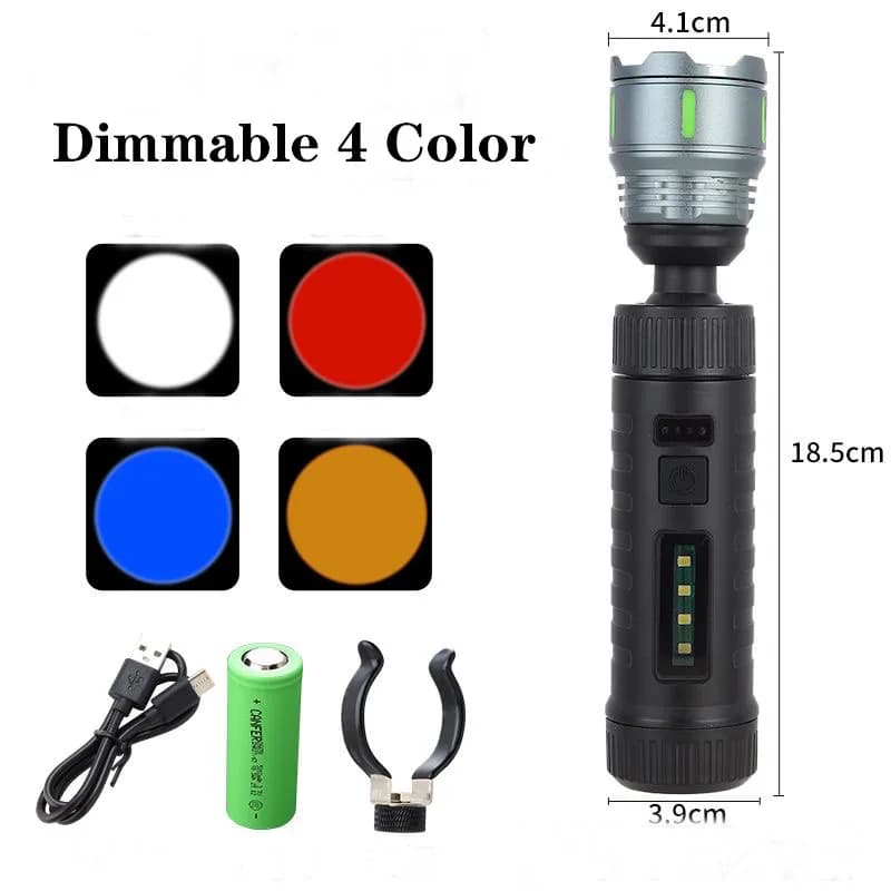 Puntatore Laser Dimmerabile con Luce Bianca, Gialla, Rossa e Blu, 1800M, Torcia a Lunga Distanza per Esterni