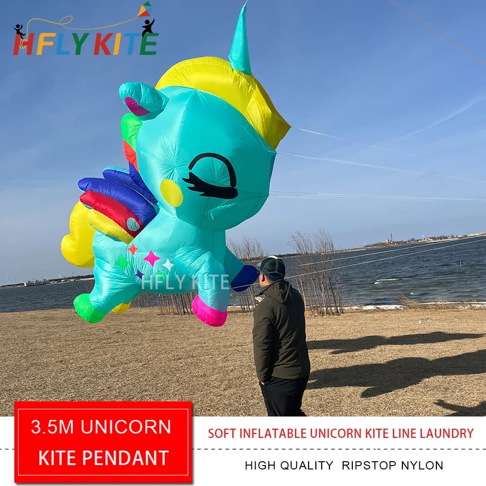 HFLY New Arrival Soft Inflatable 3.5m Unicorn Aquilone Line Laundry For Adults High Quality Ripstop Nylon Nice Horse Aquilone Pendant