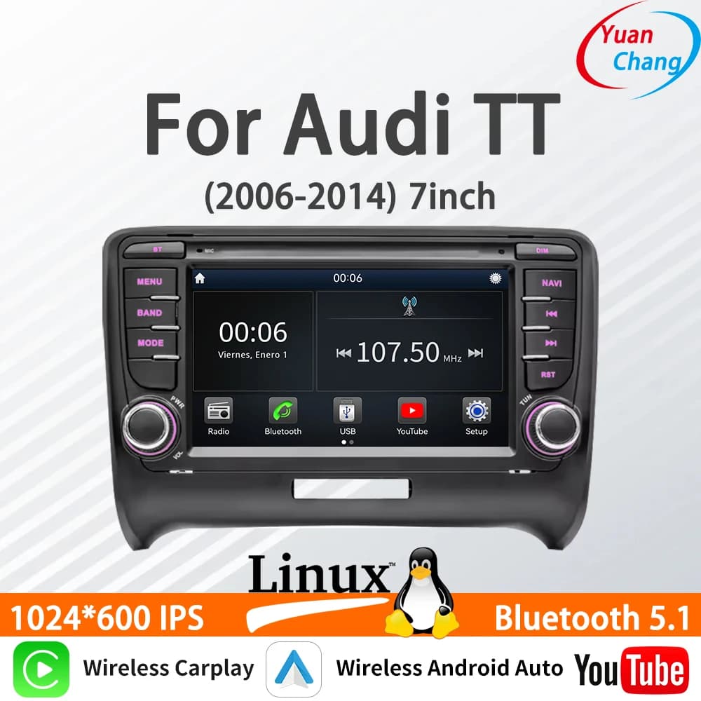 Adatto per Audi TT 7 pollici Nuovo Linux Car Stereo Wireless CarPlay Android Auto FM DSP Lettore multimediale Bluetooth