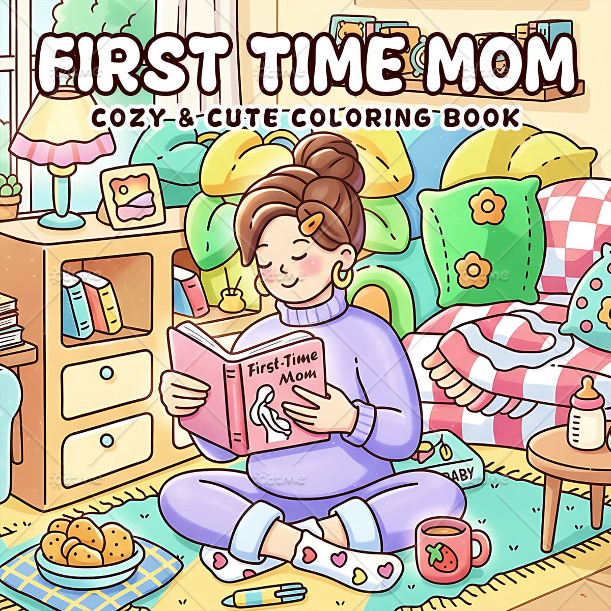 FIRST TIME MOM Daily Life Coloring Book for Adult | Colouring Book Drawing Supplies for Christmas Thanksgiving Mother's Day Gift