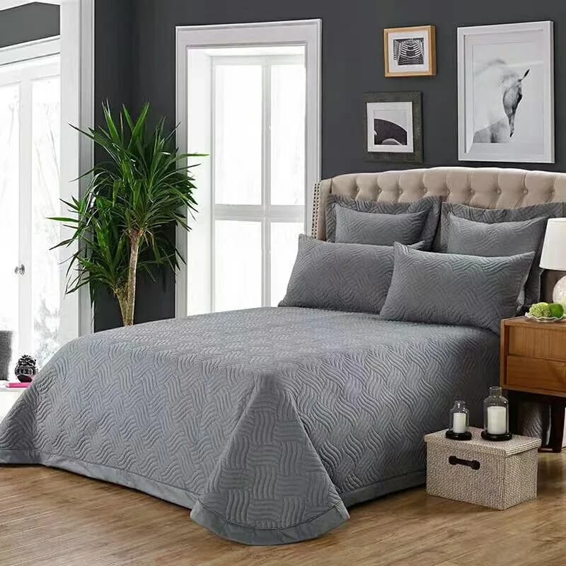 Copriletto trapuntato in puro cotone Federa tinta unita Set di lenzuola ad angolo arrotondato europeo per coperte singole e doppie