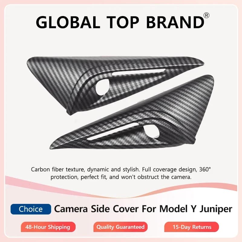Copertura Laterale per Telecamera Tesla Model Y Juniper Model 3 Highland 2025 2026, Adesivo in Silicone per Maniglia Porta in Fibra di Carbonio, Decorazione Auto