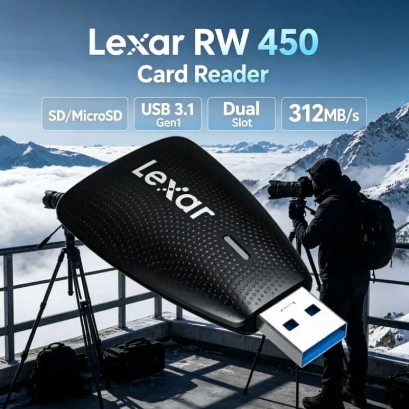 Lexar RW450 312MB/s High Speed Memory Card Reader USB 3.1 Gen 1 UHS-II SDXC MicroSDXC Adapter Dual Slot for Laptop PC Computer