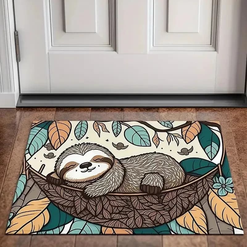 Tappetino per Porta a Tema Animali Domestici con Simpatici Motivi Cartoon di Sloth e Corgi, Morbido Tappeto Decorativo per Ingresso, Arredo per Amanti degli Animali Domestici