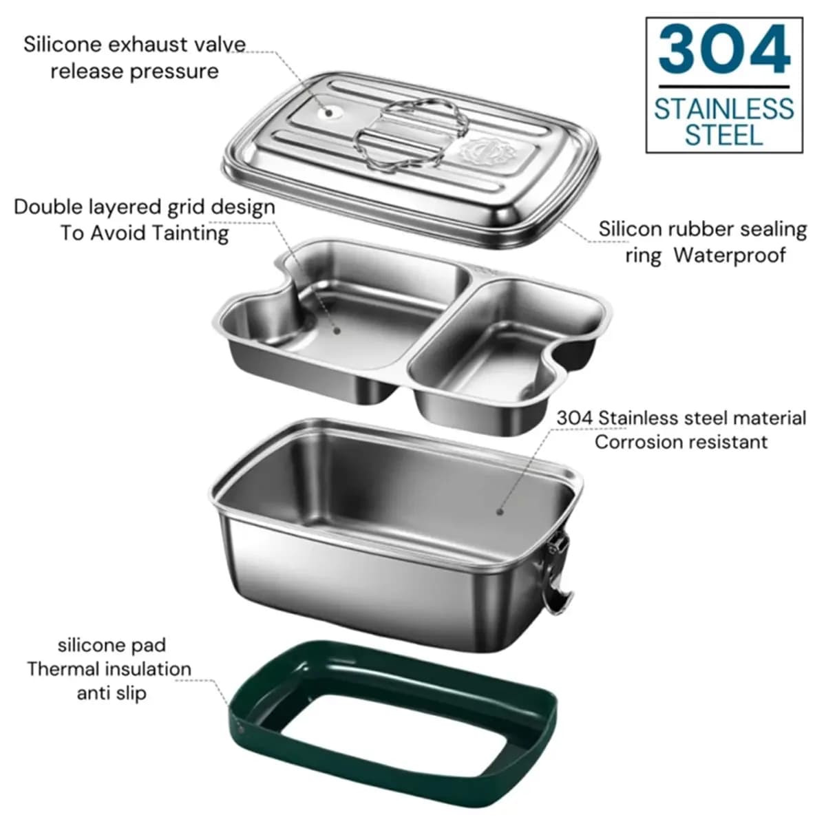 (HOPE) Contenitore per il pranzo Bento, porta pranzo da campeggio in acciaio inossidabile, ermetico, per la preparazione dei pasti, contenitore sigillato per accompagnamenti, porta pranzo da asporto