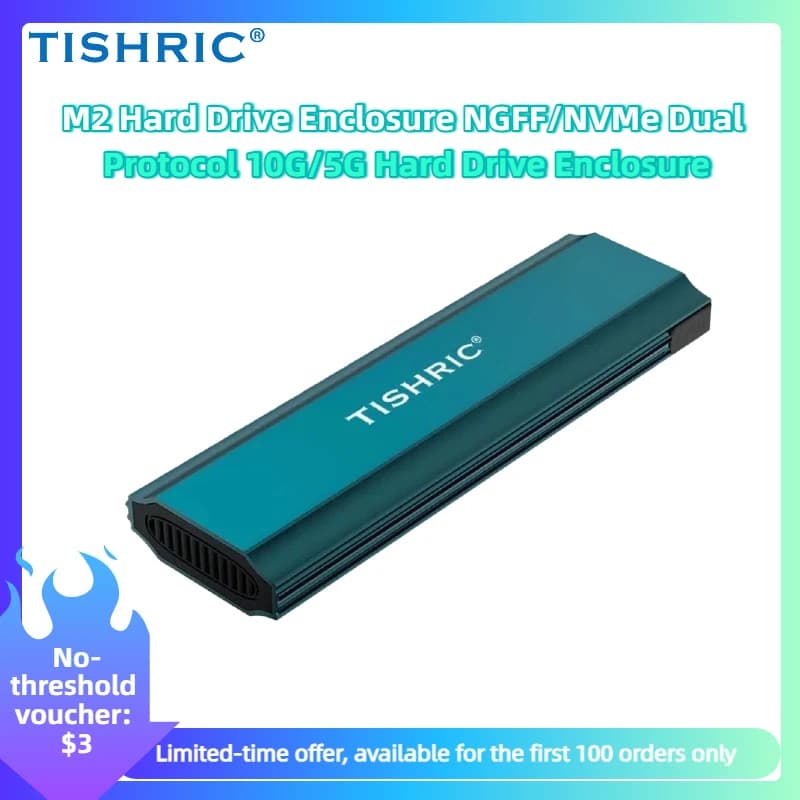 TISHRIC M2 NVME Custodia SSD Custodia per disco rigido esterno Custodia HDD Nvme USB Adattatore Box NVME SATA NGFF Doppio protocollo 5-40Gbps