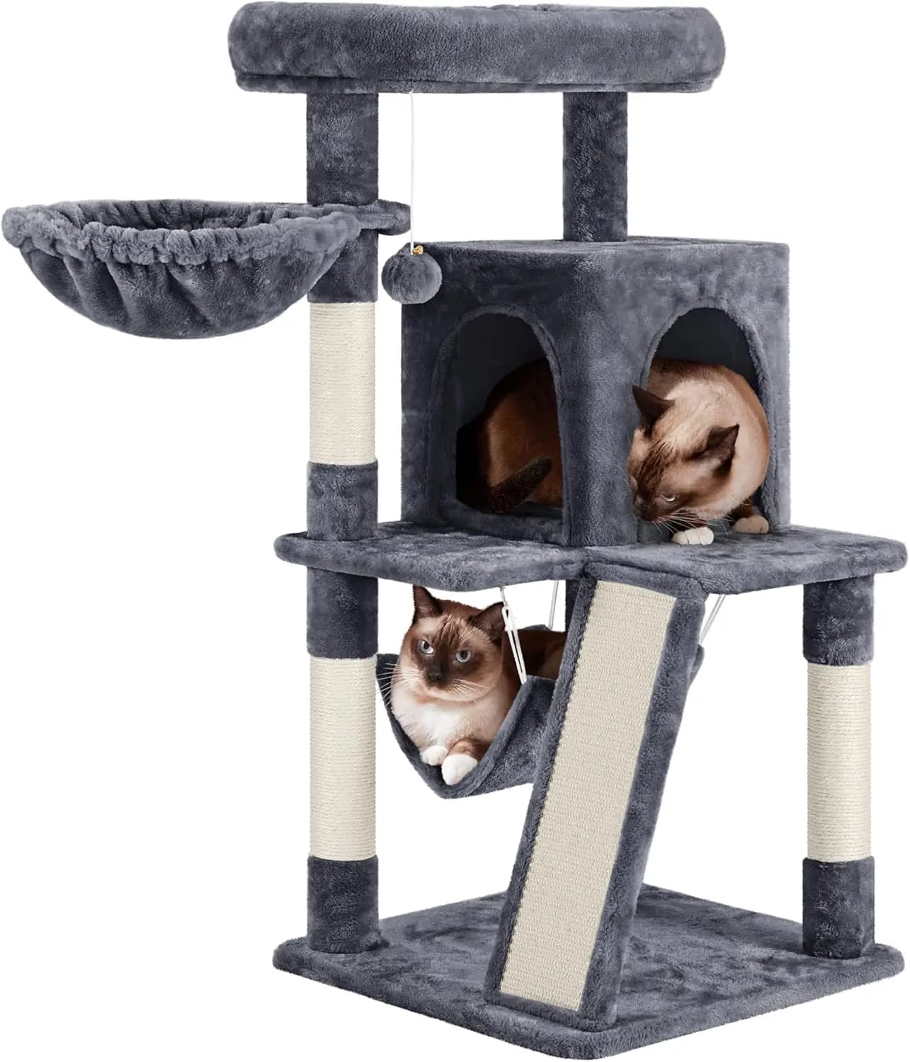Albero per Gatti da 40 Pollici con Amaca, Piattaforma Morbida, Tiragraffi, Cesto per Gattini Grandi, Grigio Scuro