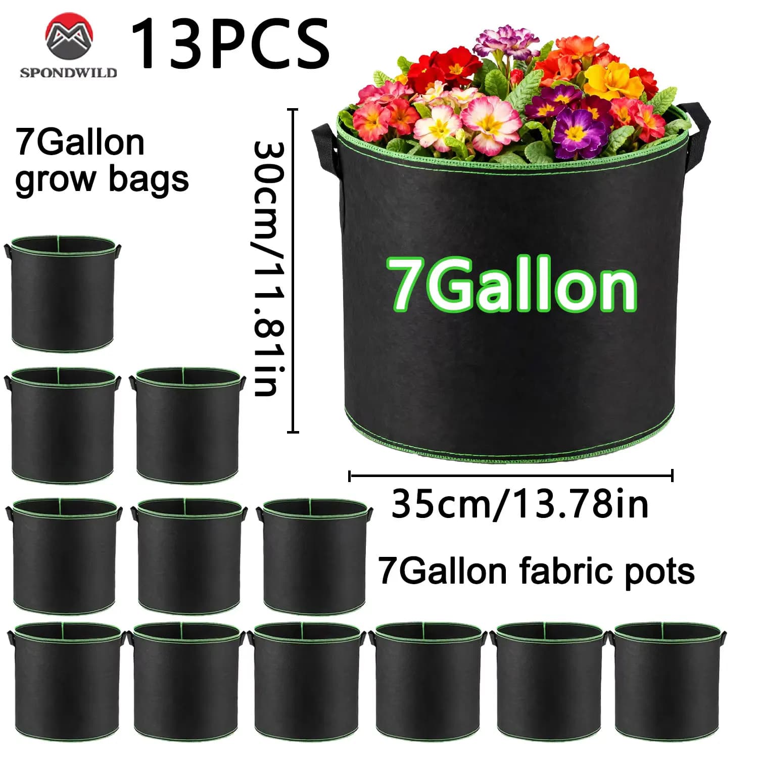 3/5/7 Gallon Grow Bags for Vegetable/Flower/Plant Fabric Pots with Handles Reinforced Aeration Planting Bags for Vegetables