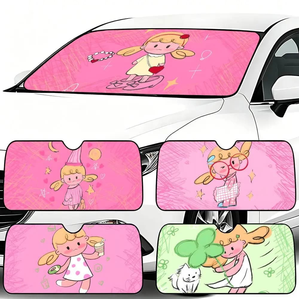 Parasole per Auto A-doudou con Disegni Cartoon, Pieghevole, Protezione Solare per Parabrezza