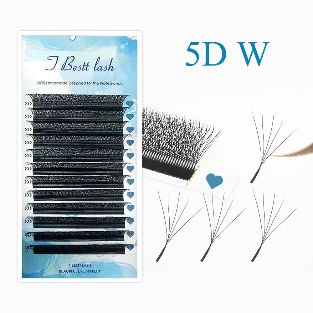 Tbestt 5D-W Estensione ciglia a forma di volume prefabbricato Ventole Clover W Ciglia stile visone falso Ciglia morbide e facili da fan