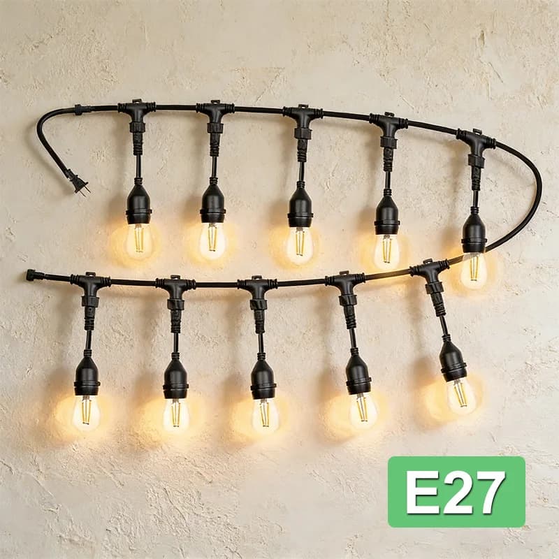 Stringa di Luci LED E27 Impermeabili per Campeggio, Illuminazione Atmosferica per Tende 110-230V, Cavo di Alimentazione per Esterni, Serie Decorativa per Matrimoni con Connettori