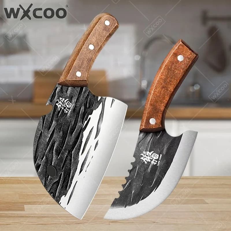 Coltello da Macellaio WXCOO in Acciaio Inossidabile per Disossare Pesce e Carne, Coltello da Chef per Affettare Verdure, Coltelli da Cucina con Manico in Legno