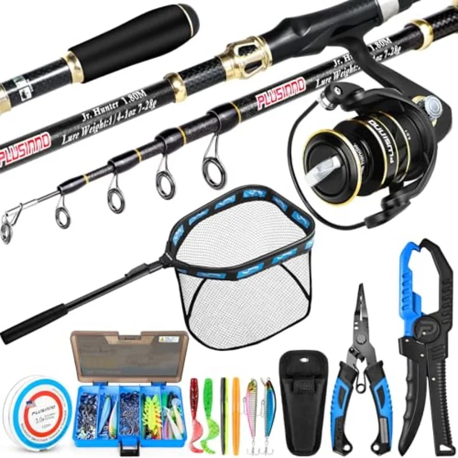 Attrezzatura da Pesca Completa: Kit con Canna e Mulinello, Scatola Porta Attrezzi con Esche, Accessori e Pinze da Pesca