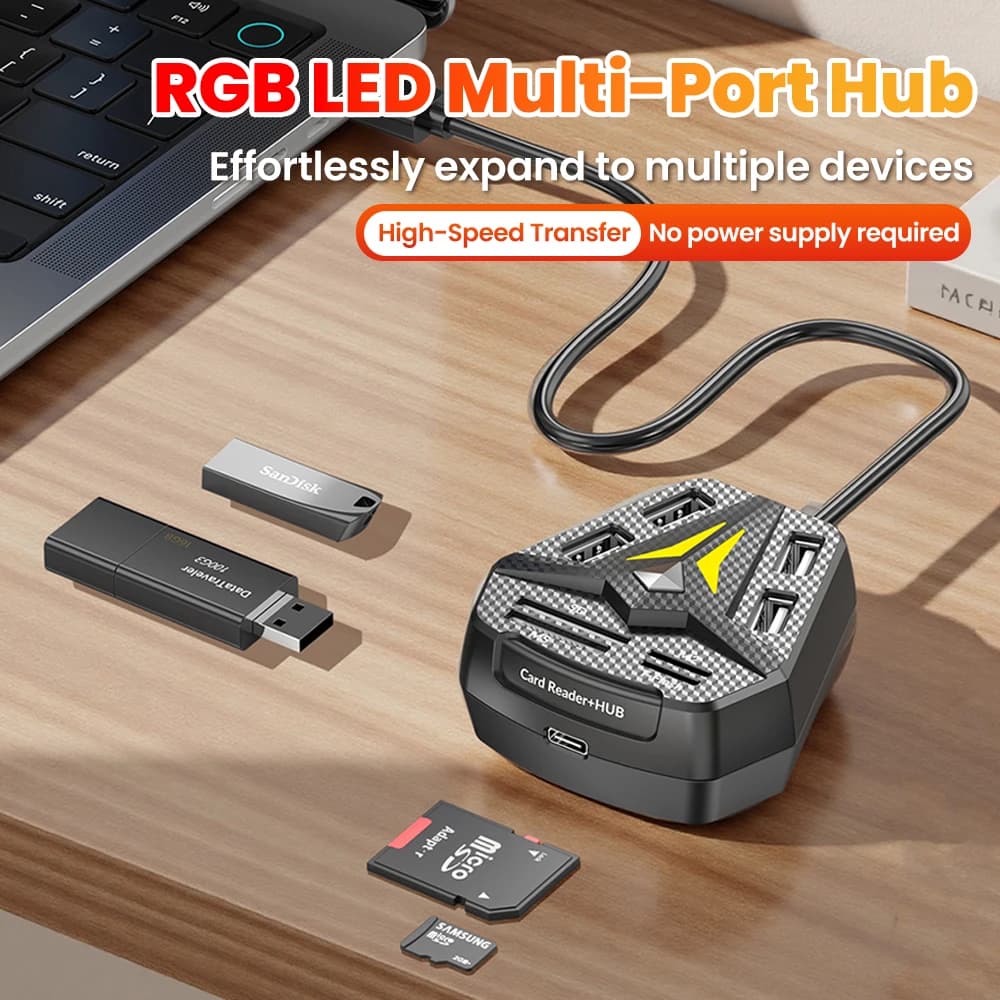 HUB USB 2.0 multifunzionale Lettore di schede MS/SD/M2/TF Hub multi porte combinato per accessori per computer portatili Adattatore hub tipo C