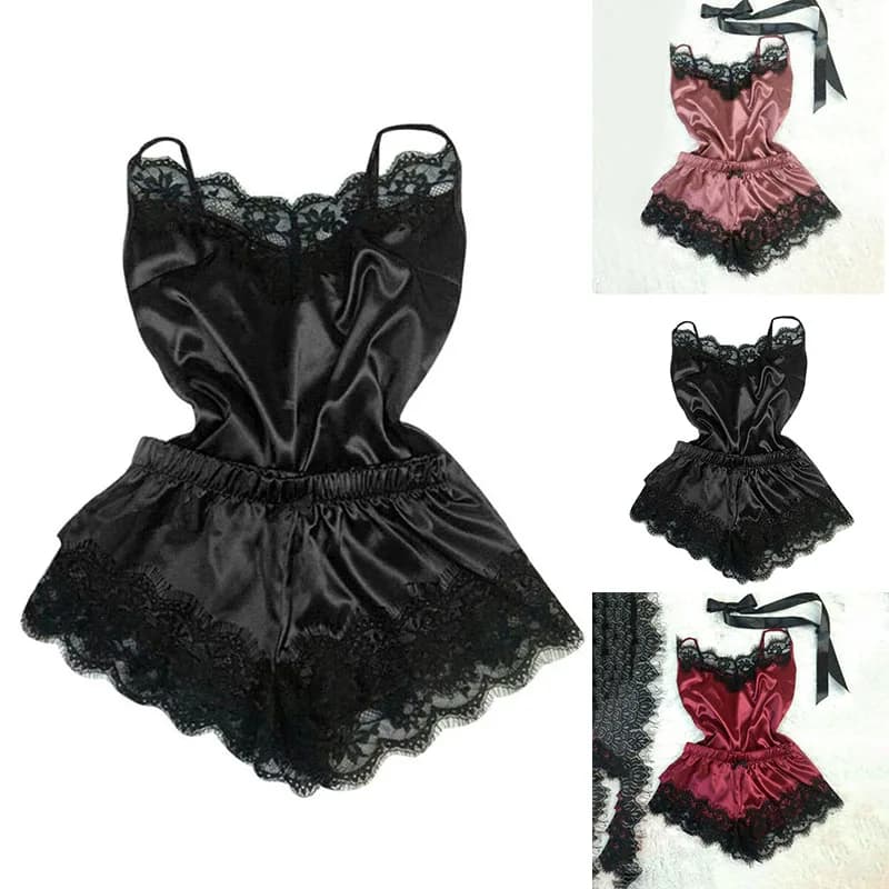 Pigiama Sexy Set donna pigiameria ghiaccio raso di seta camicie da notte Robe Lingerie Set