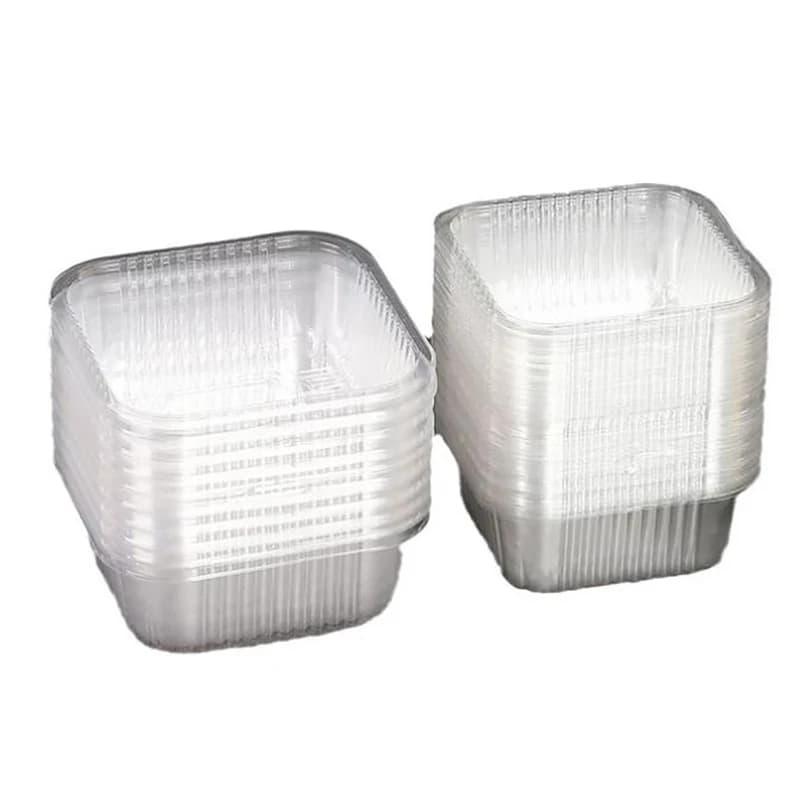 100 contenitori per alimenti senza coperchio, scatole in plastica dorata per torte, biscotti, torte lunari, vassoi quadrati per torte lunari, scatole per confezionamento di torte lunari