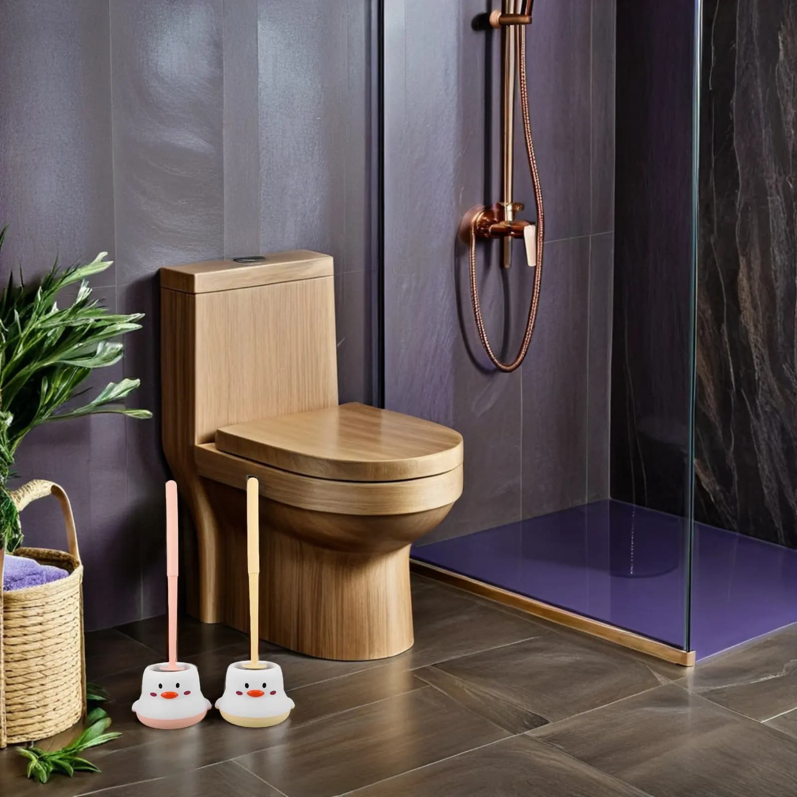 Set di 2 Spazzole per WC con Manico in Plastica, Strumento per Pulizia del Bagno, Portaspazzola Salvaspazio