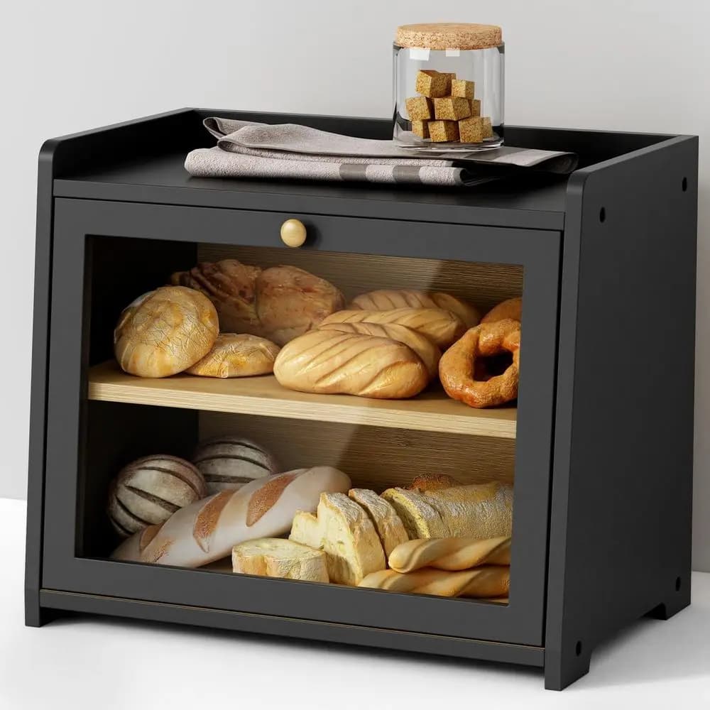 Contenitore per Pane a Doppio Strato per Piano Cucina, Grande Scatola Portapane a 2 Livelli in Legno Stile Rustico Vintage