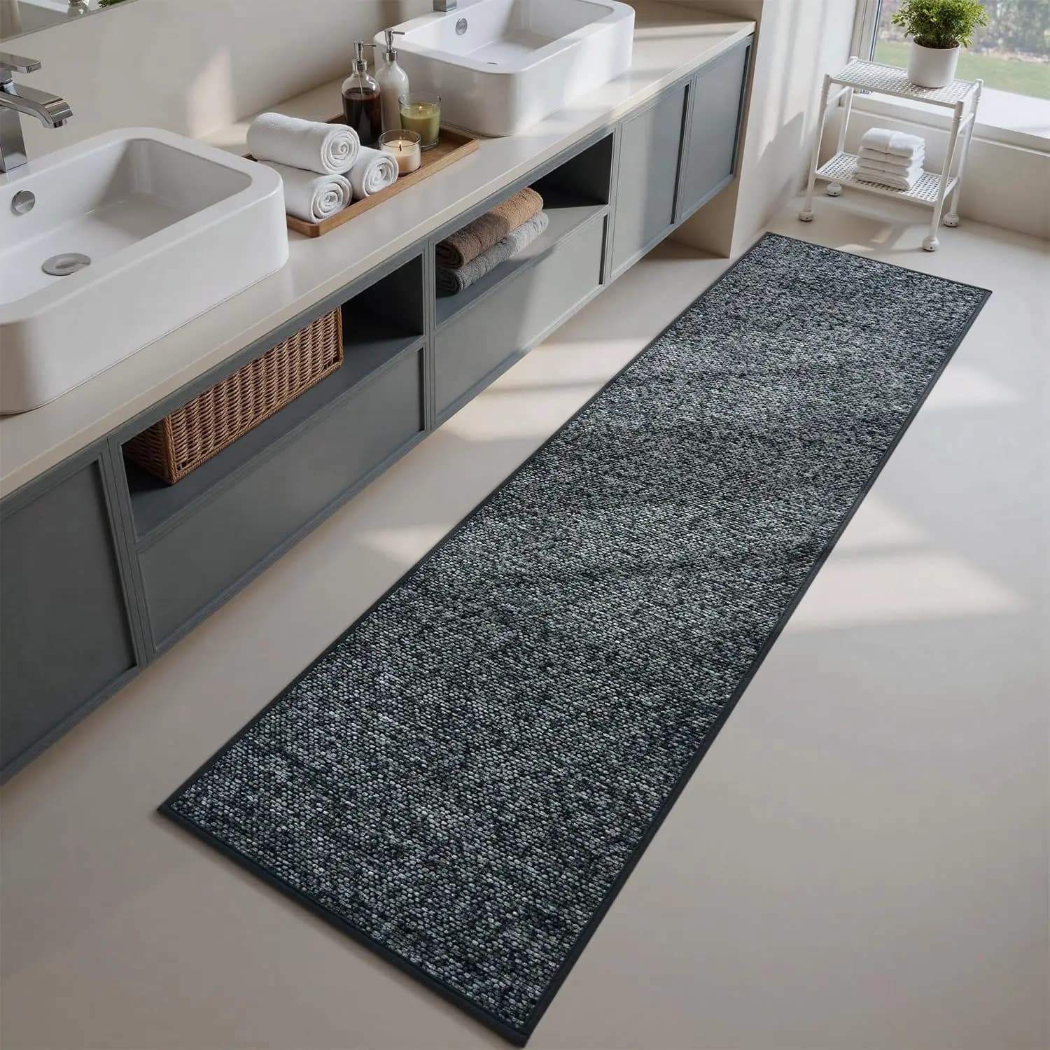 Tappeto sottile per bagno 17"x59", tappetini intrecciati per bagno adatti sotto la porta, tappeti da bagno in gomma antiscivolo, lavabili in lavatrice