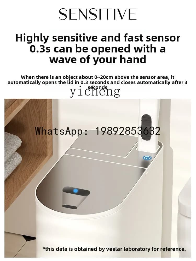 pattumiera a induzione intelligente, bagno, WC domestico a fessura stretta con scopino per WC, secchio speciale integrato