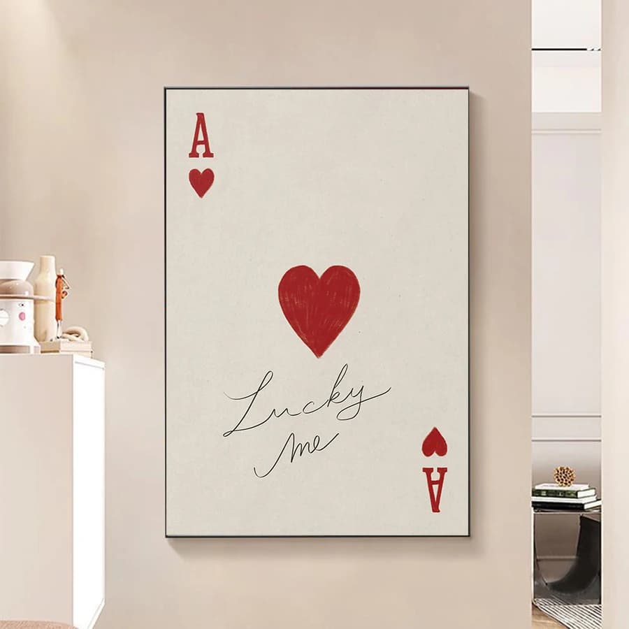 Large Retro Red Heart Poker A Canvas Painting Lucky Me Posters Prints Frameless Posters for Home Wall Decor