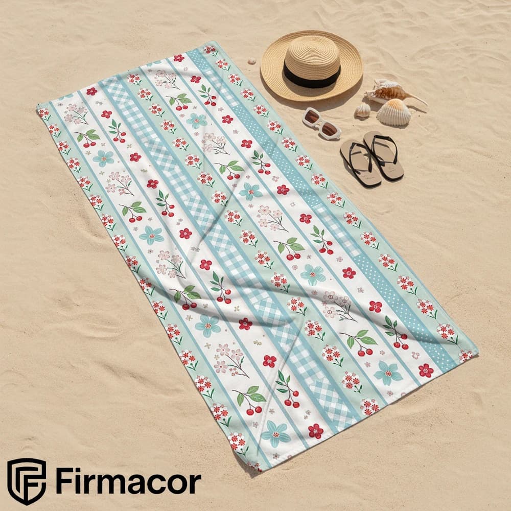Cherry Floral Stripe Microfiber Beach Towel Quick Dry Sand Free Oversized Soft Absorbent Bath Towel for Swimming Pool Travel Gym