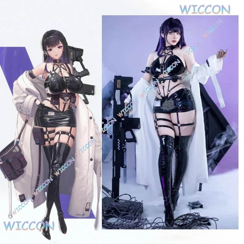Wig Mihara Game NIKKE: Victory Goddess Mihara Cosplay Costume Pu Sexy Leather Binding Strap Woman Halloween Role Game Dress