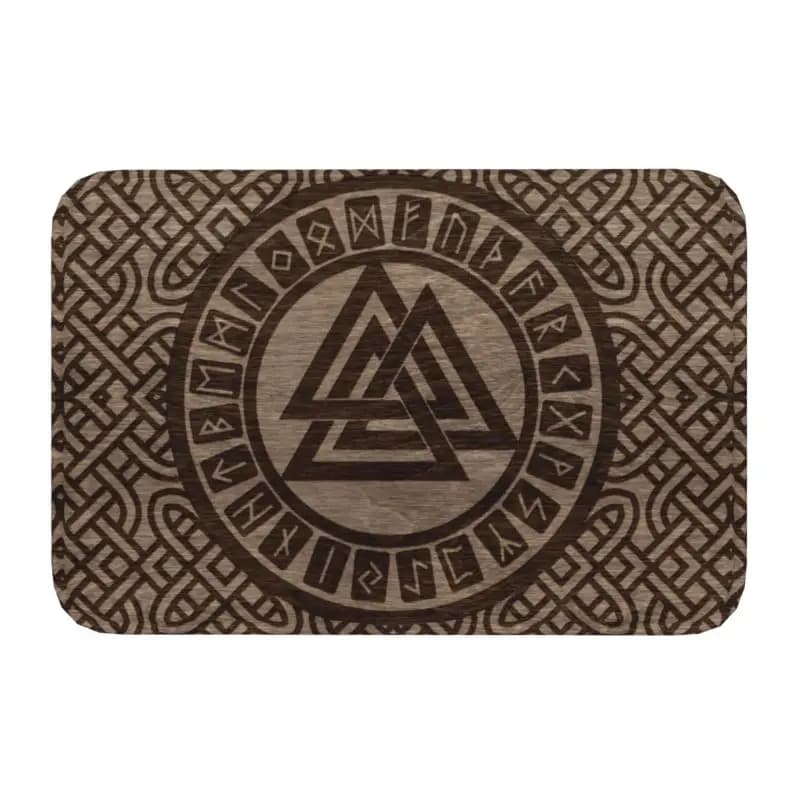 Simbolo Valknut e rune su tappetino per porta d'ingresso in legno esterno impermeabile norreno Viking Odin zerbino cucina camera da letto tappeto d'ingresso tappeto