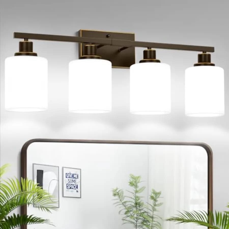 Lampade da Bagno Moderne con Paralumi Bianco Latte e Finitura Bronzo Anticato, Ideali per Specchio e Vanità