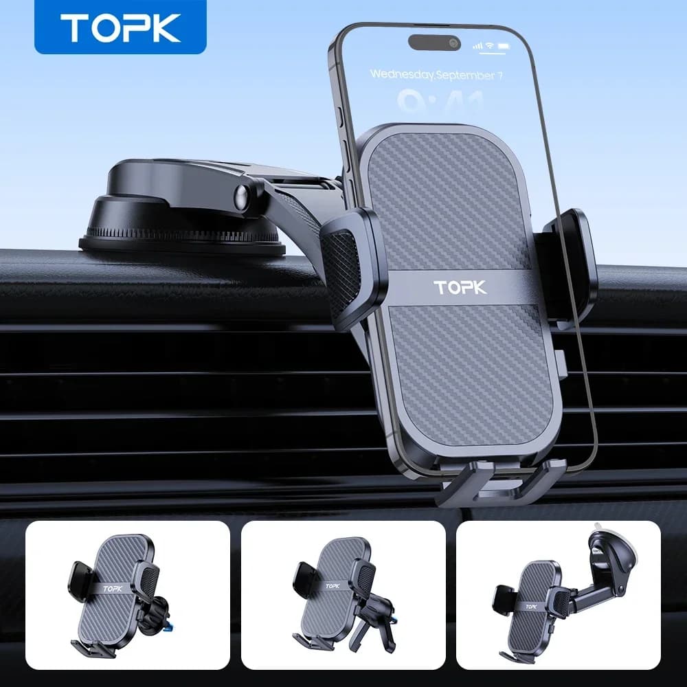 Supporto per telefono da auto TOPK super stabile, supporto magnetico per telefono da cruscotto e per bocchette dell'aria, compatibile con tutti gli smartphone