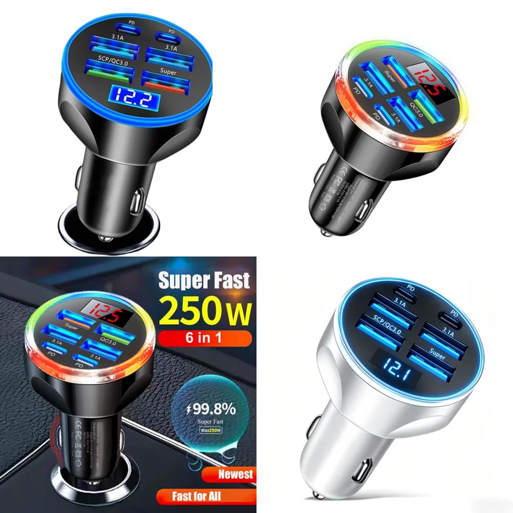 Caricabatterie USB C per Auto con Display di Tensione, 6 in 1 Multiporta a Ricarica Rapida con Voltmetro per iPhone, Prodotti di Tendenza 2026