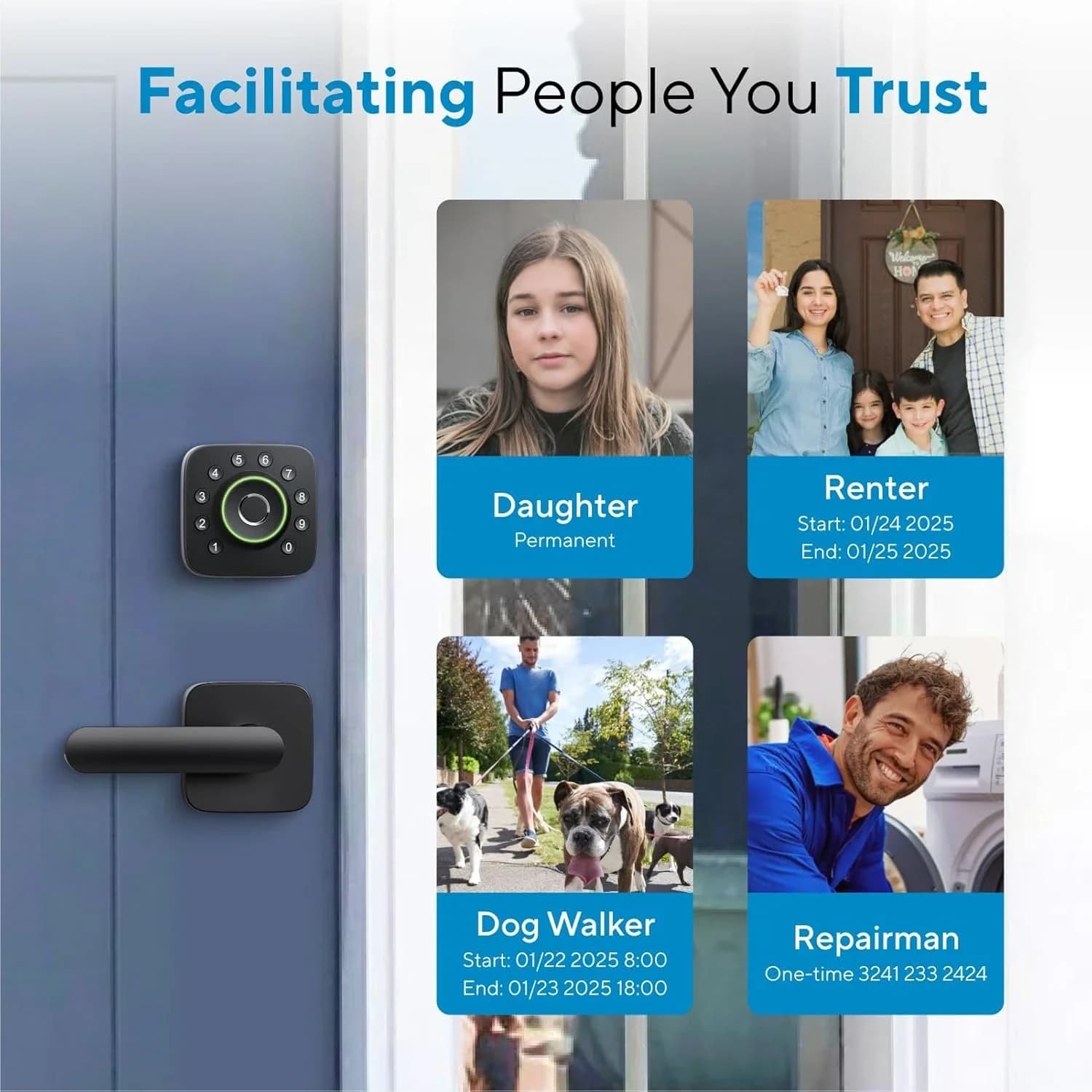 Smart Lock con sensore porta, serratura per porta d'ingresso senza chiave 8 in 1, catenaccio con tastiera WiFi integrato, sblocco automatico, impermeabile IP65