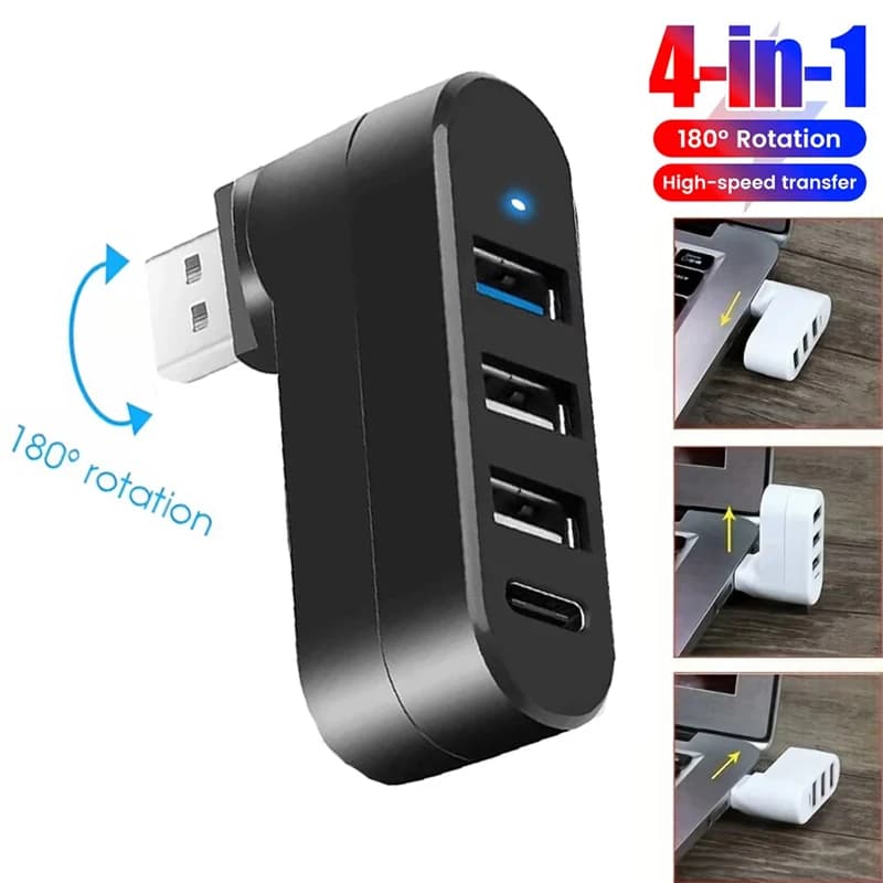 4 Port USB 3.0 Power Adapter Hub For MacBook Air Notebook Desk Rotatable Reader Adapter Design For Portable Computer Accessories