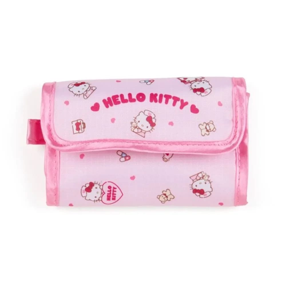 Borsa portaoggetti Hello Kitty Cerniera pieghevole portatile Bastoncini di cotone anime Borsa portapillole Kit di emergenza medica da viaggio per famiglie