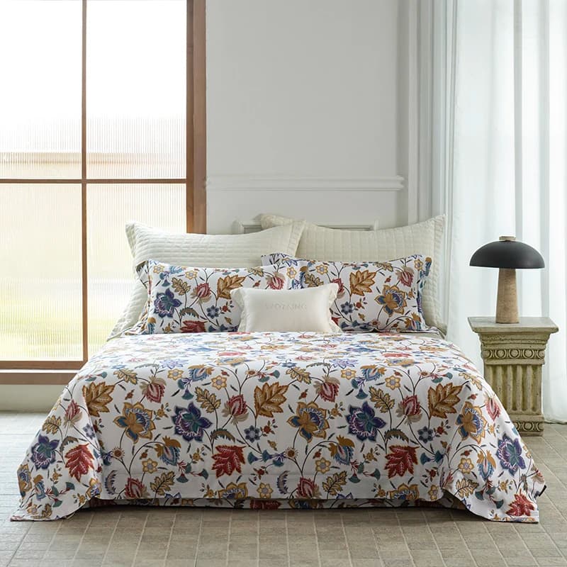 Set di Biancheria da Letto di Lusso in Cotone Egiziano 600TC con Stampa Floreale Vintage, Copripiumino, Lenzuolo Piatto/Con Angoli, Federe, 4 Pezzi
