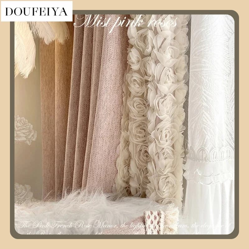 Fashion Modern Fabric Chenier Medieval Style Girl Pink A Living Room Bedroom Bay Window Balcony High Shading Curtain
