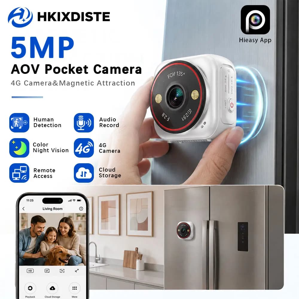 New 4G Pocket Outdoor Mini Camer AOV 5MP 135°Ultra Wide Angle Built-In Battery Home Surveillance Cameras Portable Action CCTV