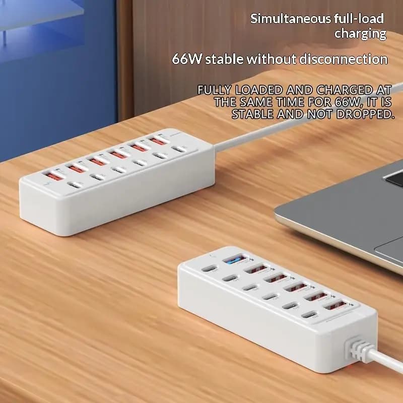 12 Port USB Charging Station With Type C Fast Charger Desktop Power Hub For Phone Tablet Charging