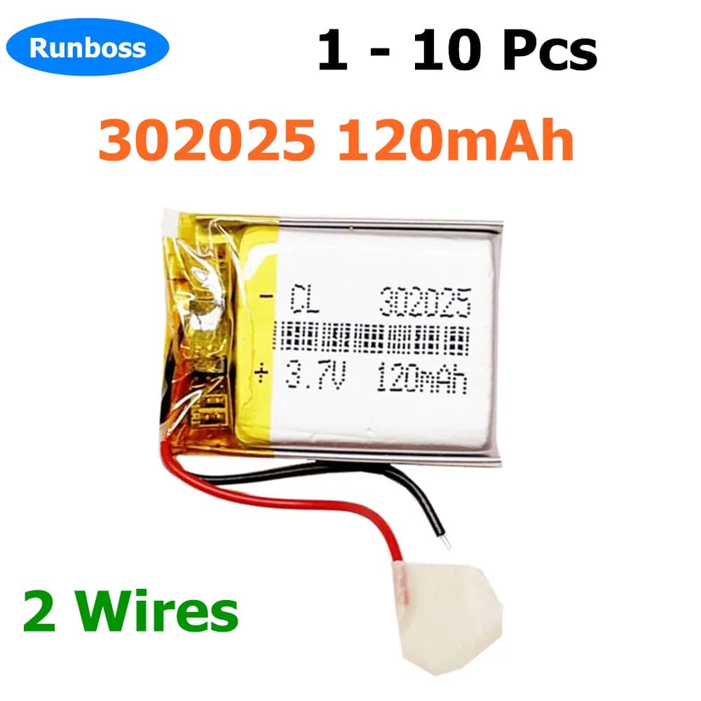 302025 3.7V 120mAh Li-Polymer Battery for Bluetooth Devices GPS Security Equipment Mini camera Smart Lock Bluetooth Headphones
