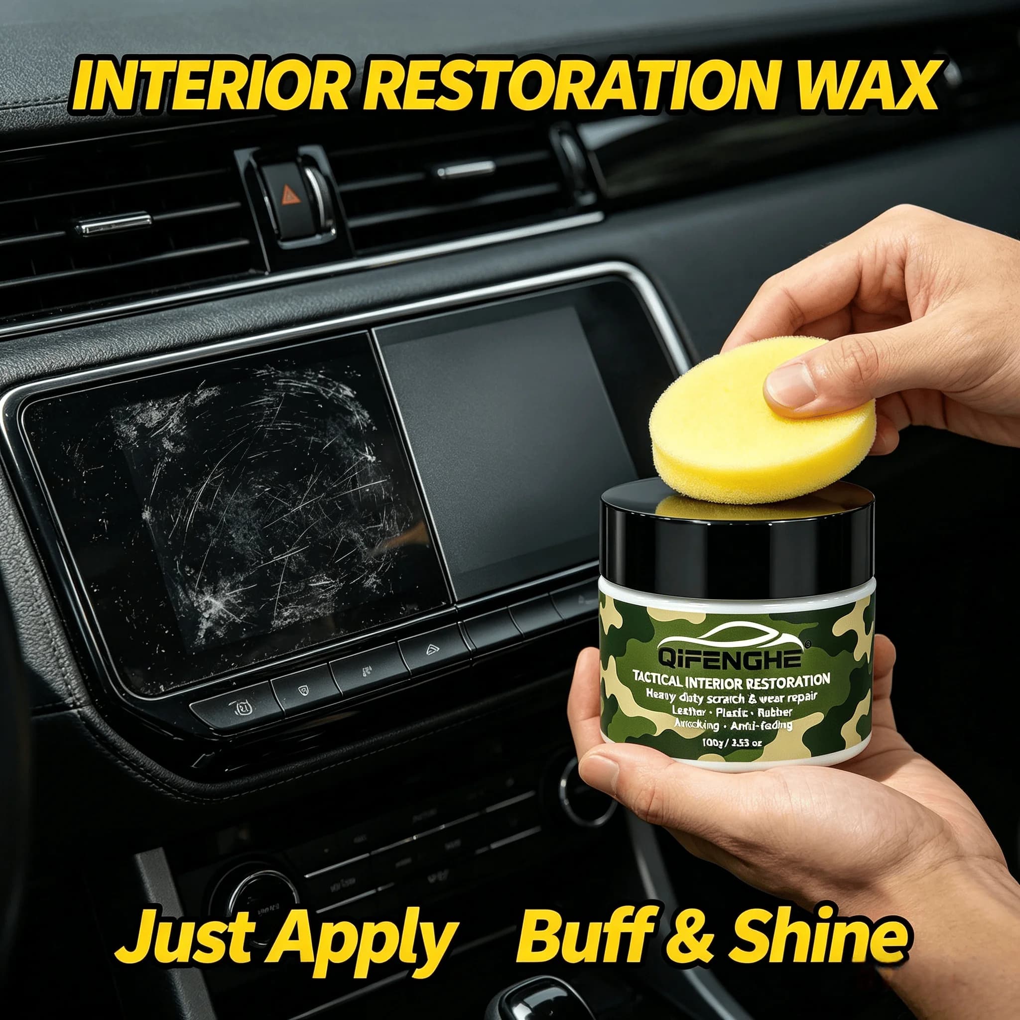 Cera Riparatrice Tutto-in-Uno per Sedili 100g – Ripara Crepe Secche e Scoloriture sui Sedili Auto – Protezione UV, Previene l'Ingrigimento
