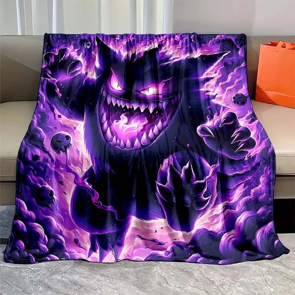 Coperta in flanella calda e morbida con personaggio dei giochi giapponesi Pokemon Gengar, adatta per casa, divano, viaggi, campeggio, camper, regalo di lusso