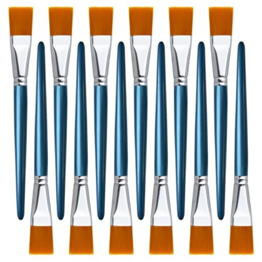Great 12 Pieces 1 inch Flat Paint Brushes for Acrylic Painting, Small Paint Brushes with Wooden Handle for Acrylic, Watercolor,