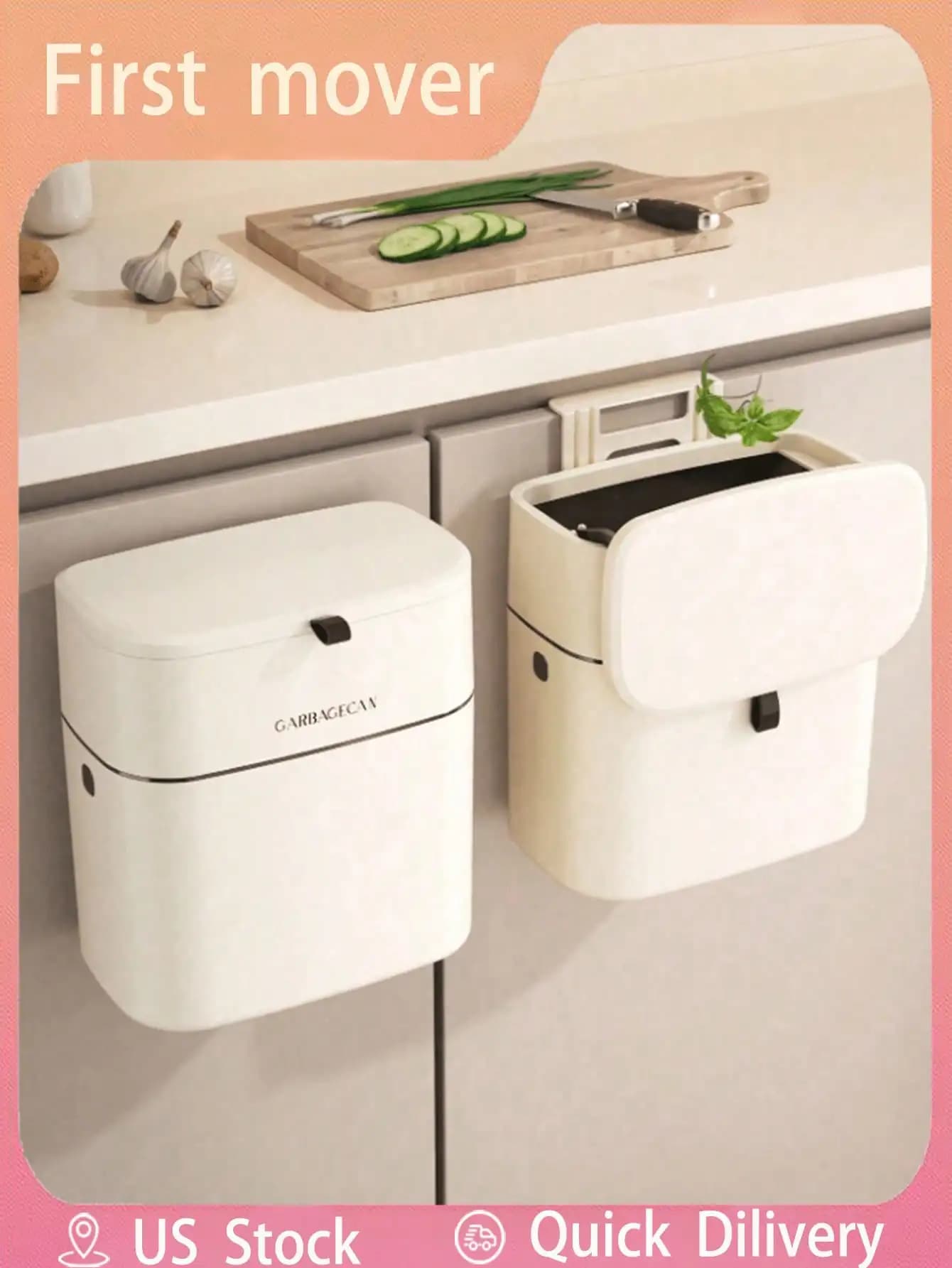 Bidone della spazzatura con coperchio sospeso: bidone per compost/carico per alimenti in stile gancio per armadio da cucina/ lavandino del bagno