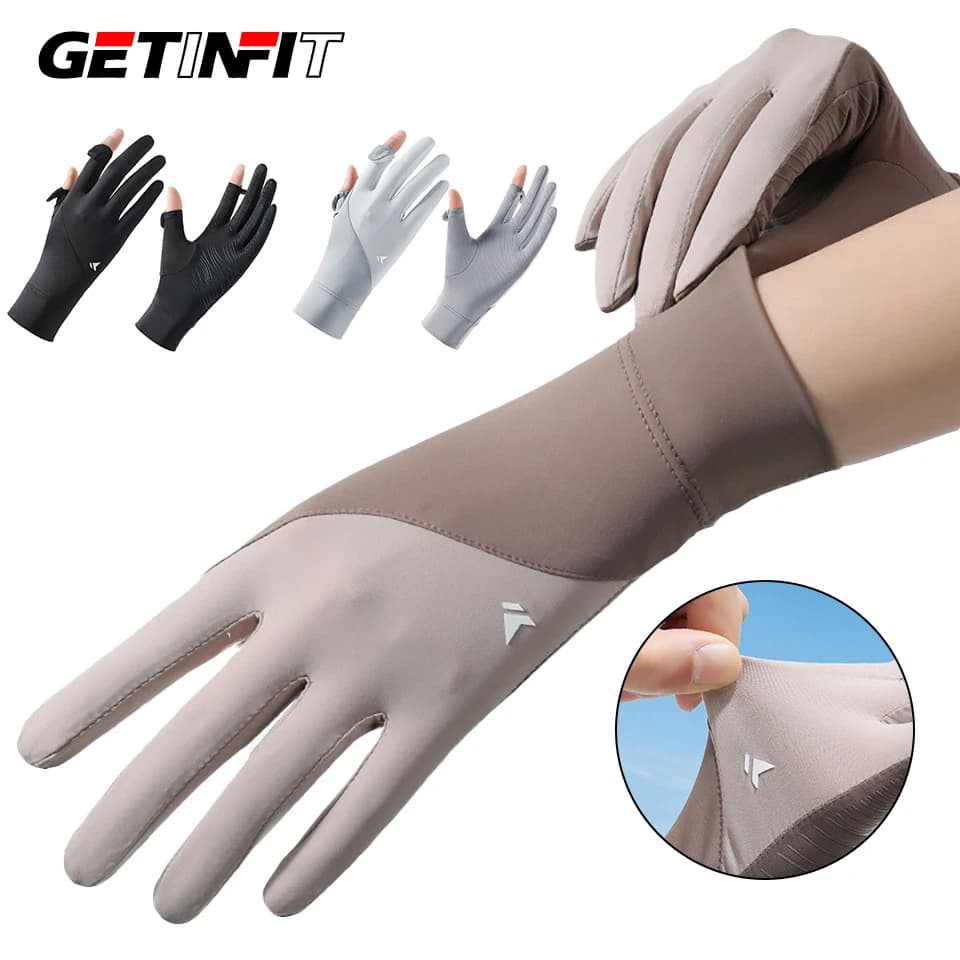 GETINFIT 1 paio di guanti da ciclismo senza dita UPF50+, leggeri, estivi, touchscreen, per esterni, antiscivolo, traspiranti, resistenti al sole, per ciclismo