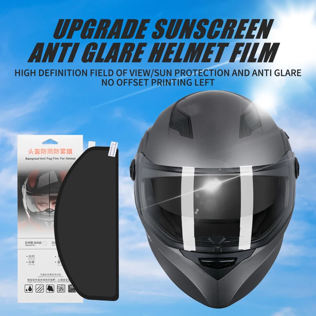 1 set Casco da motociclista Pellicola antiappannamento antiriflesso a prova di sole Pellicola universale per casco da auto Pellicola per protezione solare Parti del casco da moto