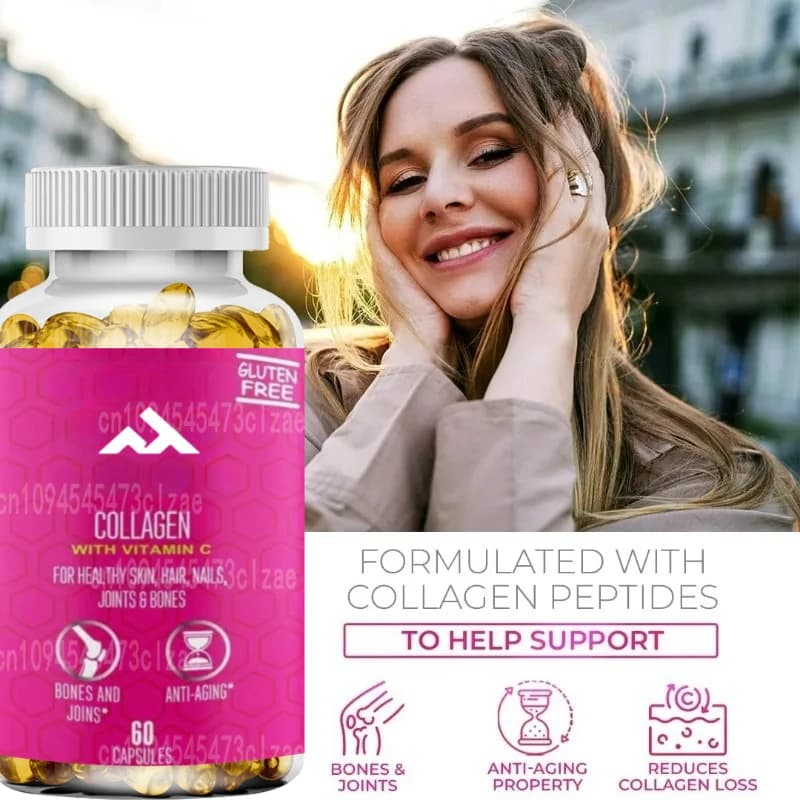 Peptidic supplement to collagen containing vitamin C, biotin and hyaluronic acid -60 capsules