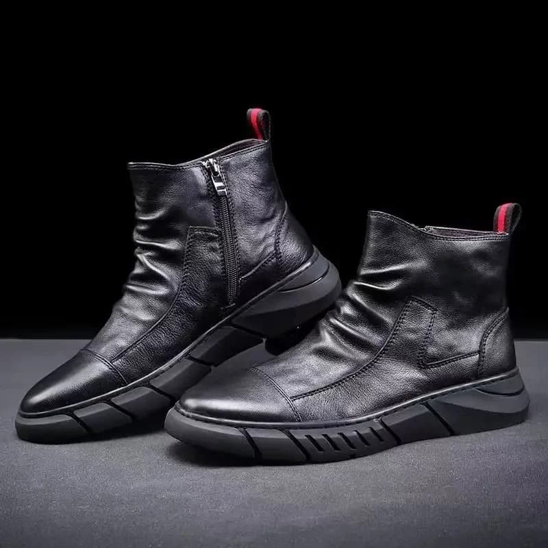 Simple Men Casual Shoes PU Leather Mens Boots Winter Male Warm Snow Boots Non-slip Hard Wearing Platform Shoes Botas Para Hombre