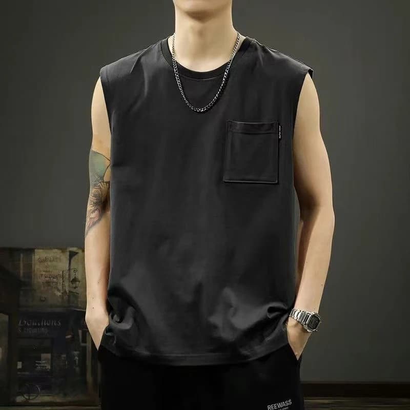 Men's Ice Silk Vest Thin Outdoor Fitness Running Bar Sport Shoulder Loose Quick Dry Sleeveless T-Shirt Breathable Moisture Wi...