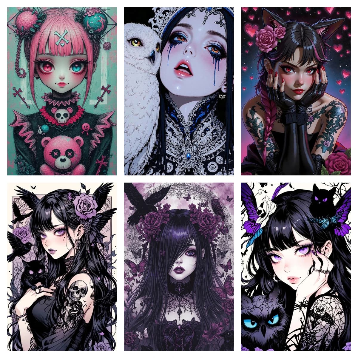 DIY Gothic Dark Anime Lady Skull Owl Cat Portrait Diamond Painting Mosaic Handmade Art Exquisite Home Decoration
